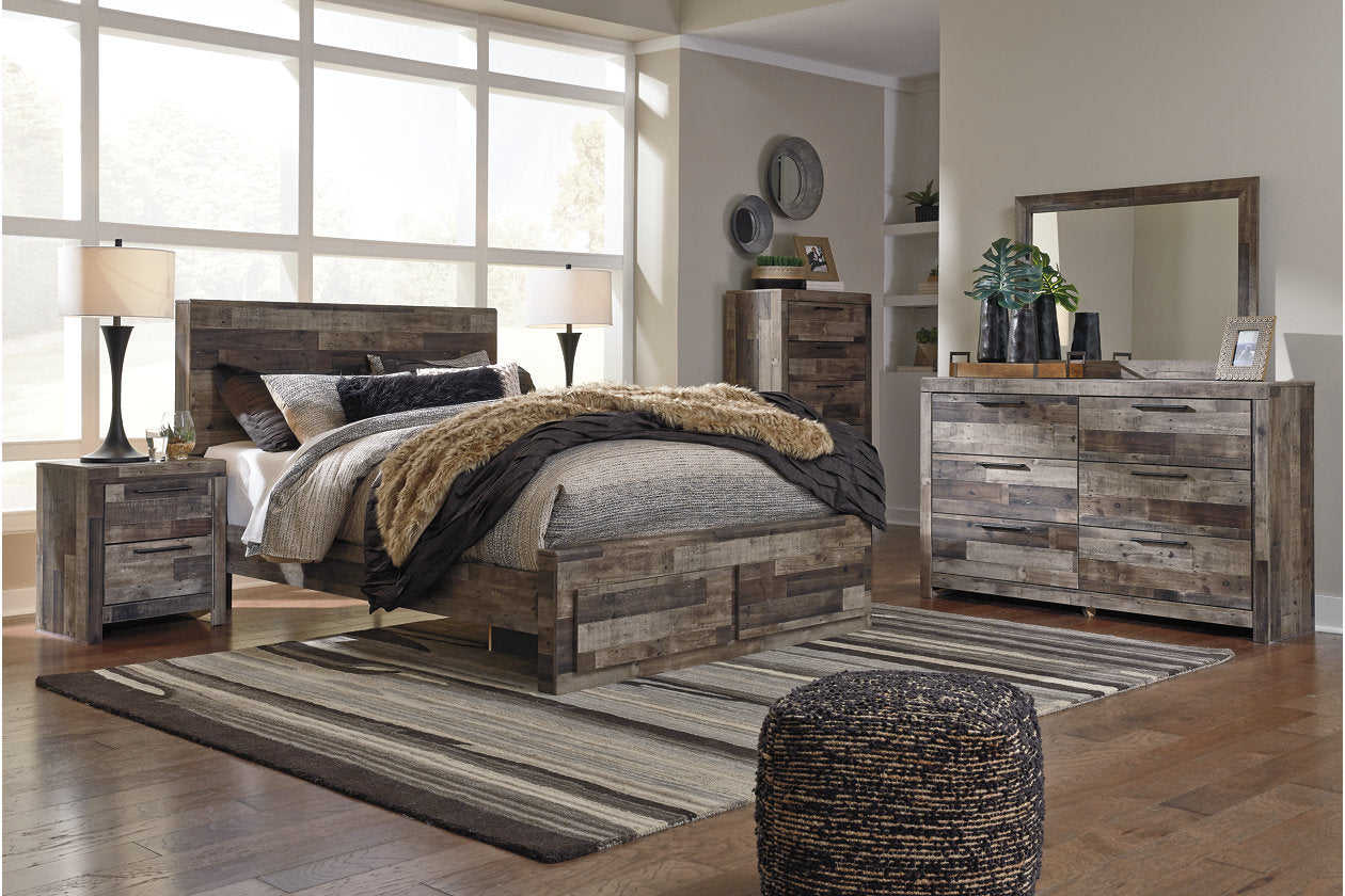 Derekson Multi Gray Queen Panel Bed with 2 Storage Drawers - SET | B100-13 | B200-57 | B200-54S | B200-95 - Bien Home Furniture &amp; Electronics