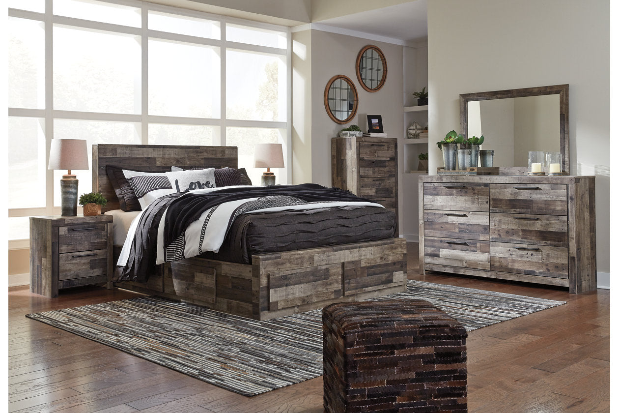 Derekson Multi Gray Queen Panel Bed with 4 Storage Drawers - SET | B100-13 | B200-57 | B200-54S | B200-60 | B200-95 - Bien Home Furniture &amp; Electronics