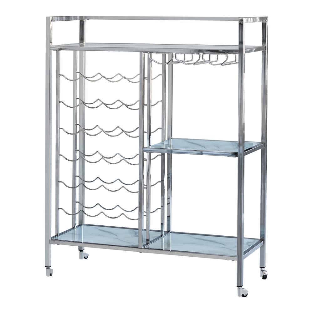 Derion Chrome Glass Shelf Serving Cart with Casters - 181370 - Bien Home Furniture &amp; Electronics