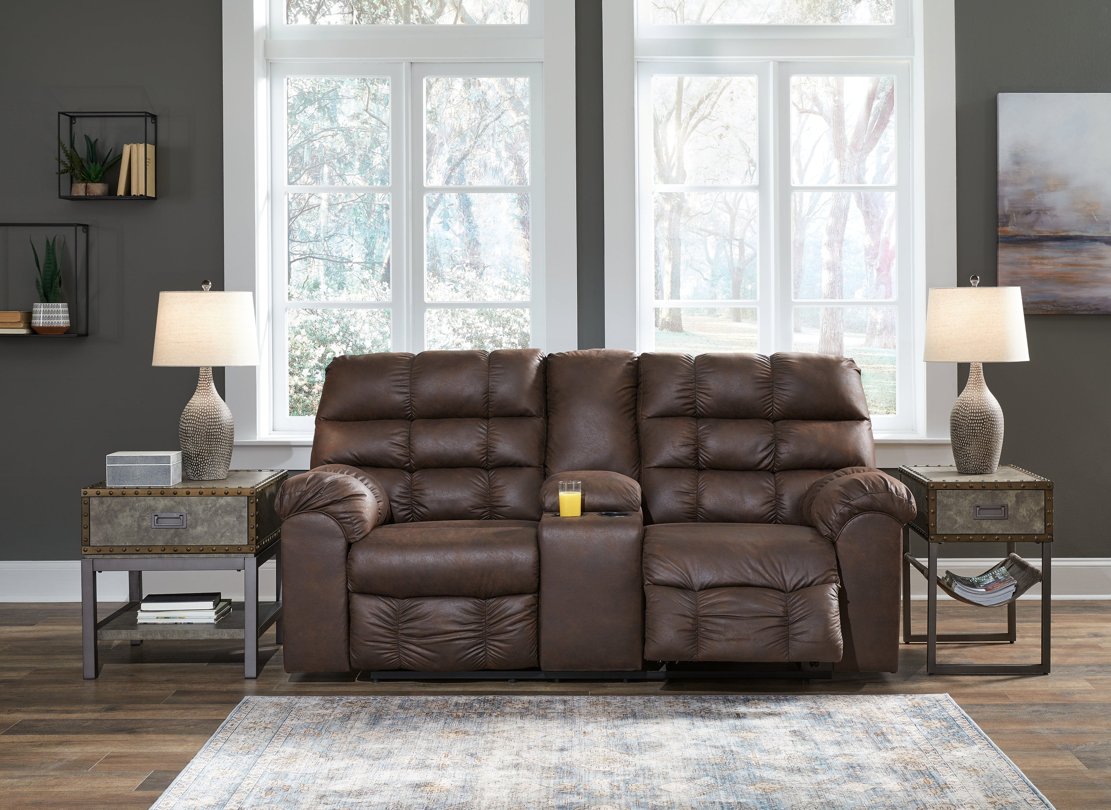 Derwin Nut Reclining Loveseat with Console - 2840194 - Bien Home Furniture &amp; Electronics