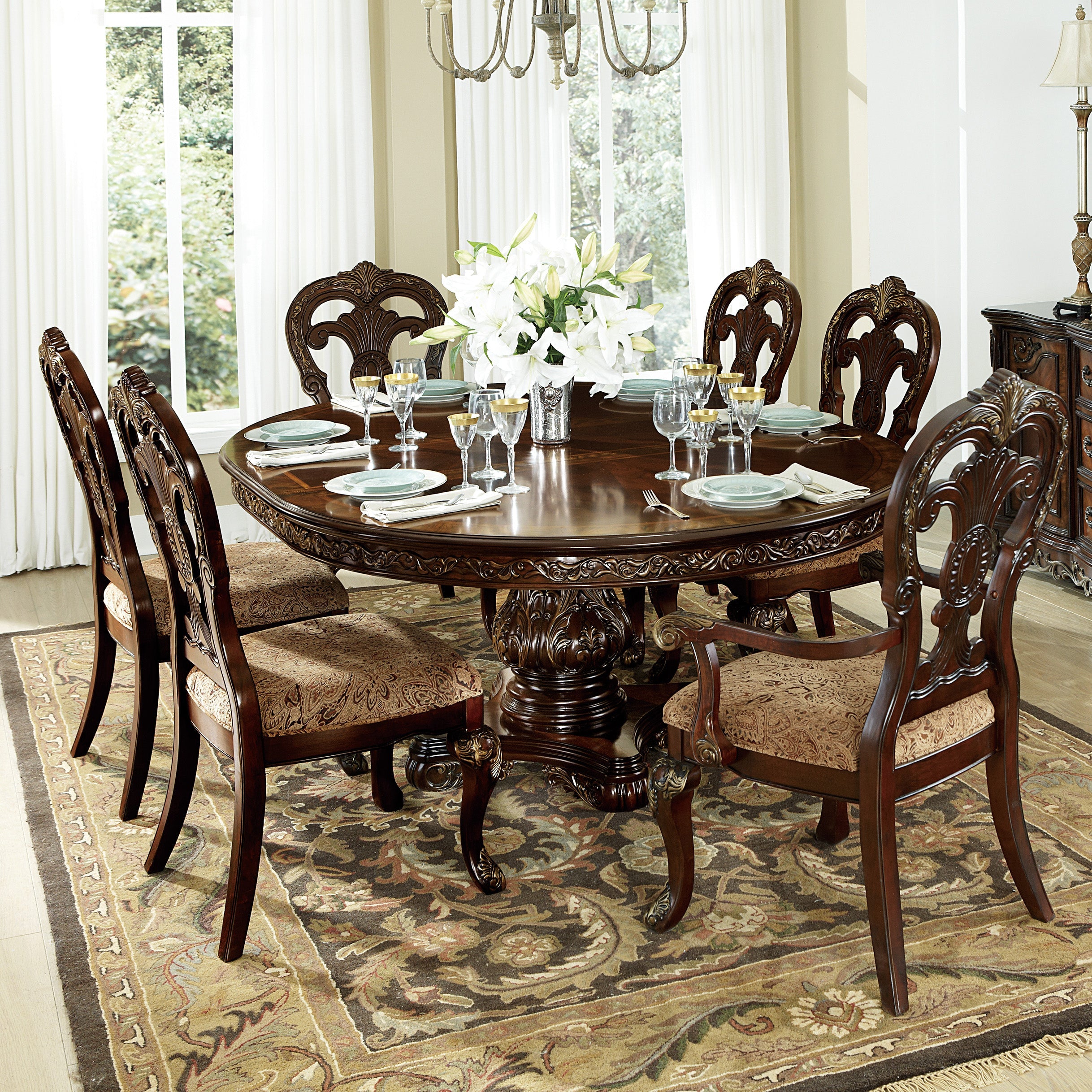 Deryn Park Cherry Extendable Round/Oval Dining Table - SET | 2243-76 | 2243-76B - Bien Home Furniture &amp; Electronics