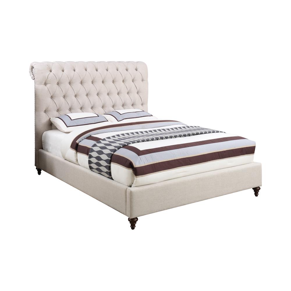 Devon Button Tufted Upholstered Eastern King Bed Beige - 300525KE - Bien Home Furniture &amp; Electronics