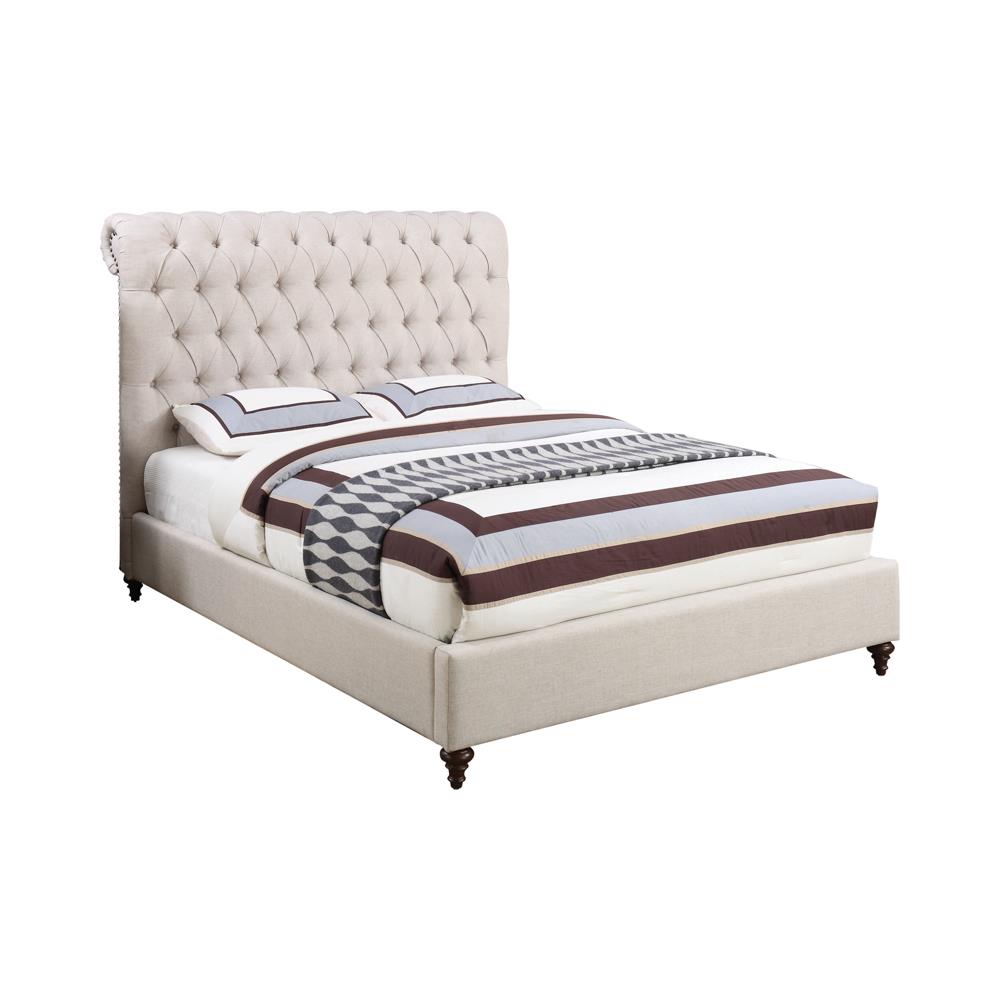 Devon Button Tufted Upholstered Full Bed Beige - 300525F - Bien Home Furniture &amp; Electronics