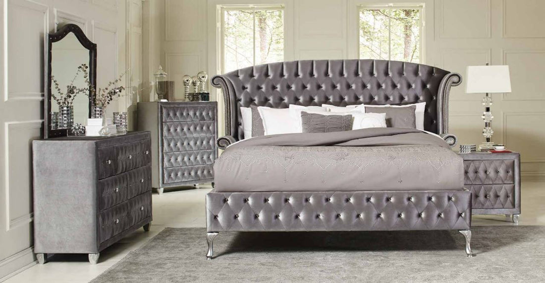 Diamond Palace Gray Velvet Platform Bedroom Set - Diamond Palace 5PC KING - Bien Home Furniture &amp; Electronics