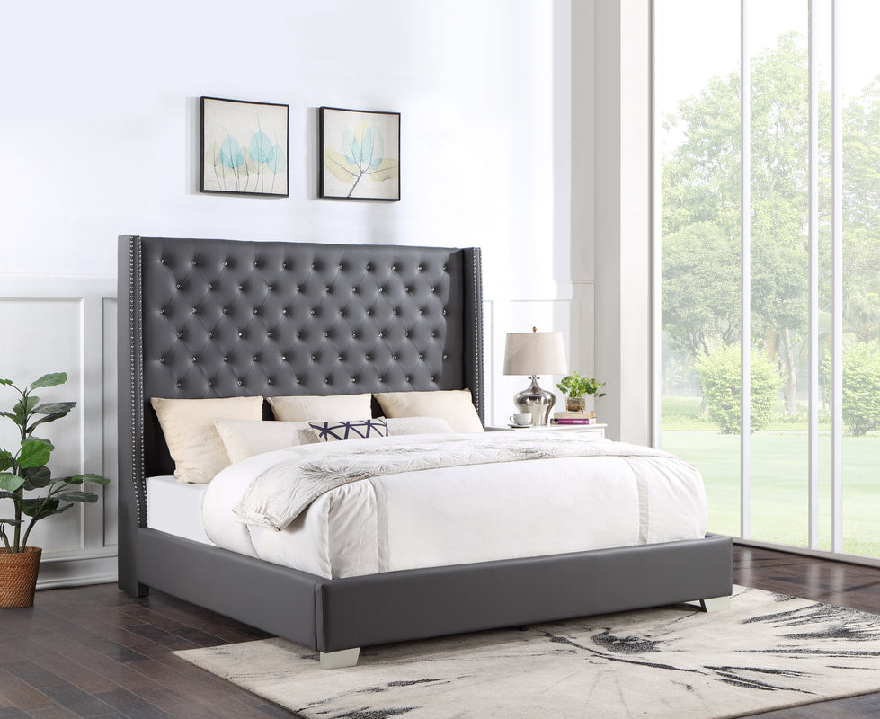 Diamond Tufted Gray 6 FT King Bed - HH400 - Grey King - Bien Home Furniture &amp; Electronics