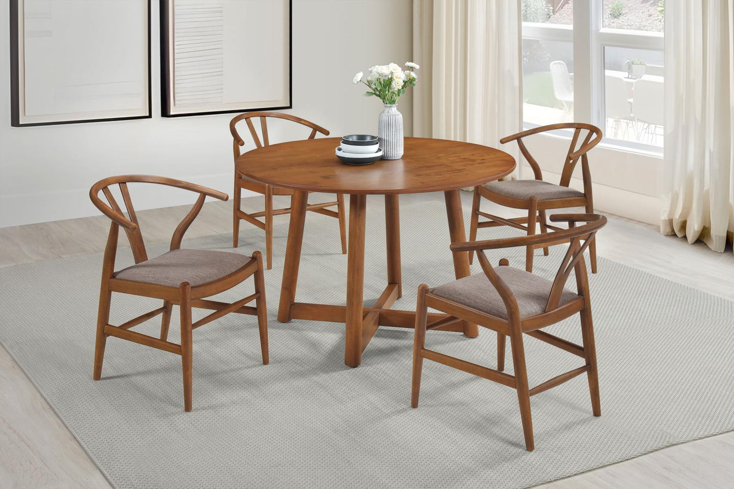 Dinah 5-piece Round Solid Wood Dining Set Walnut - 108471-S5 - Bien Home Furniture &amp; Electronics