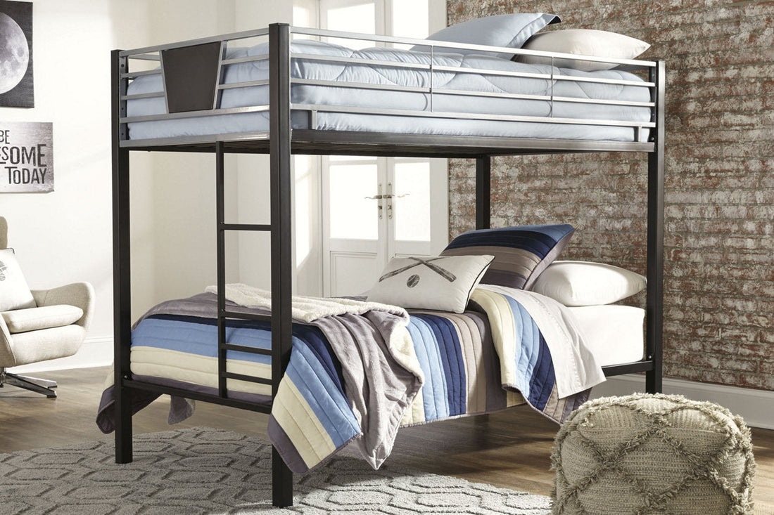 Dinsmore Black/Gray Twin over Twin Bunk Bed with Ladder - B106-59 - Bien Home Furniture &amp; Electronics