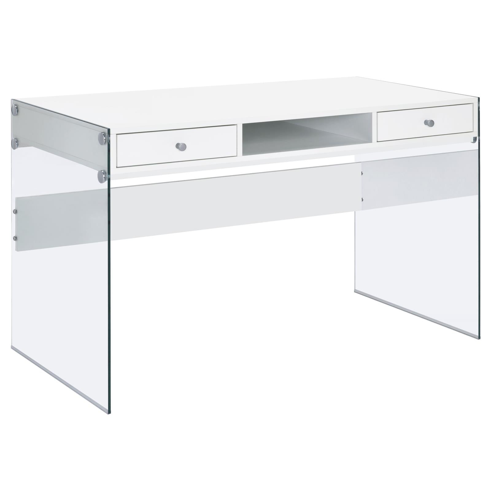 Dobrev Glossy White/Clear 2-Drawer Writing Desk - 800829 - Bien Home Furniture &amp; Electronics