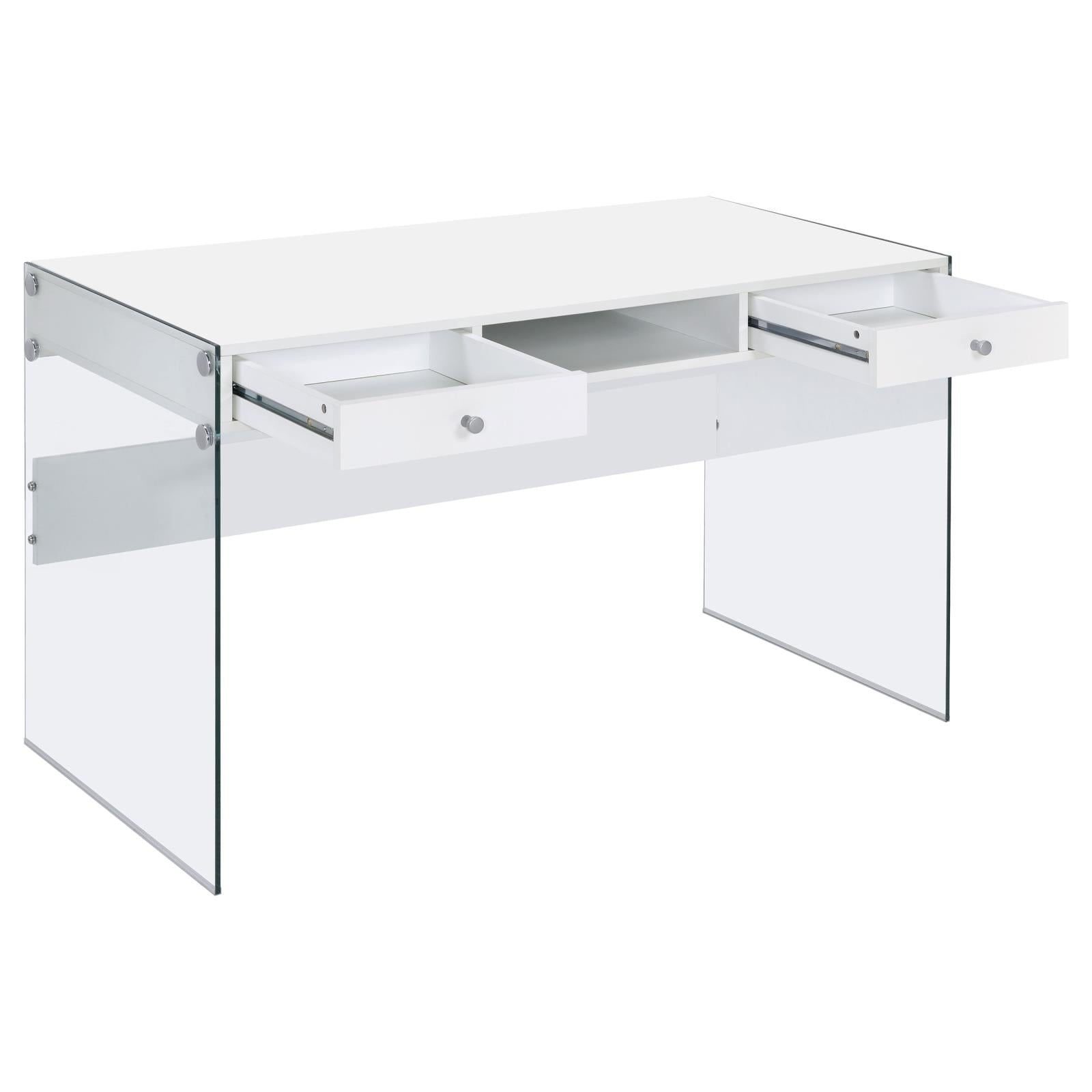 Dobrev Glossy White/Clear 2-Drawer Writing Desk - 800829 - Bien Home Furniture &amp; Electronics