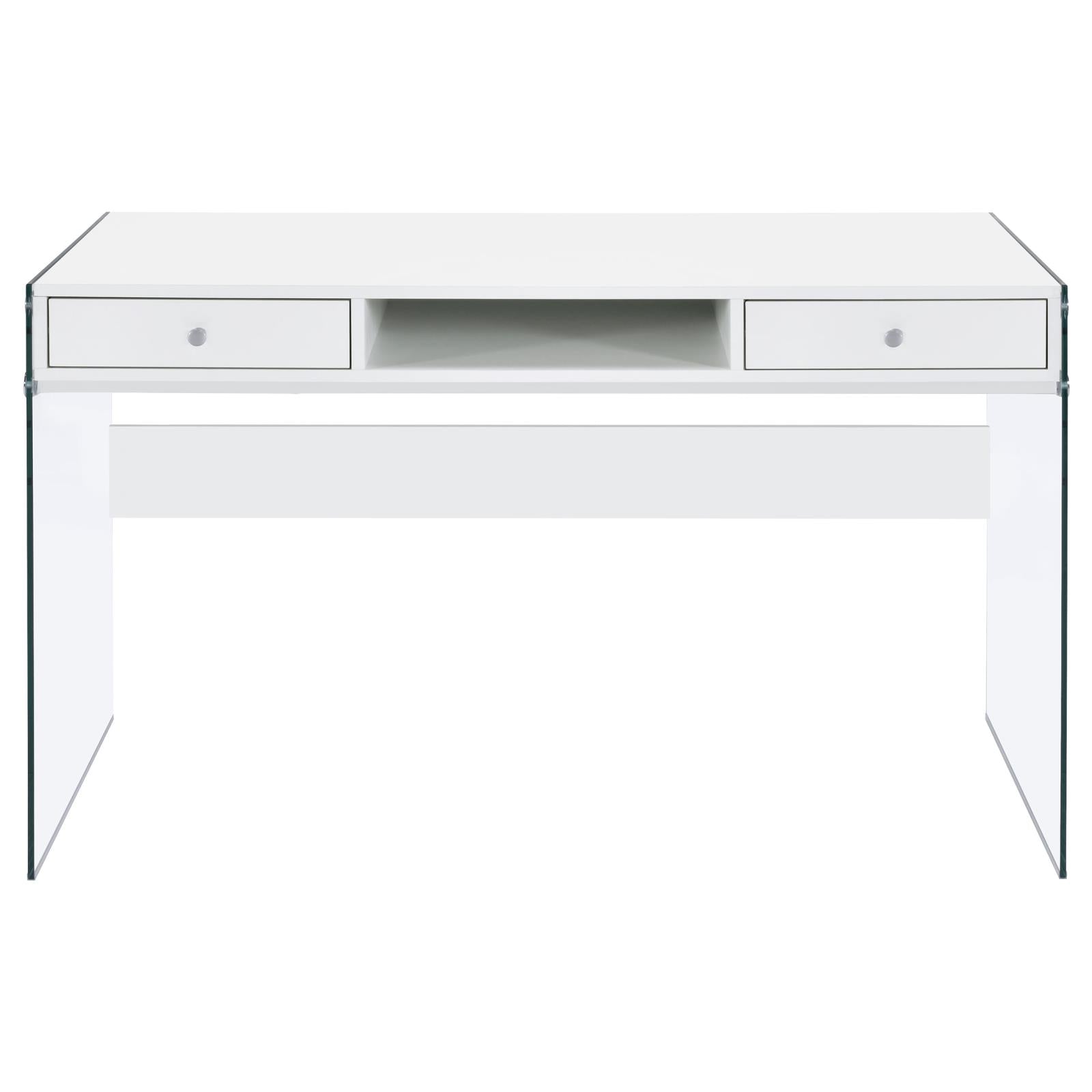 Dobrev Glossy White/Clear 2-Drawer Writing Desk - 800829 - Bien Home Furniture &amp; Electronics