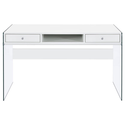 Dobrev Glossy White/Clear 2-Drawer Writing Desk - 800829 - Bien Home Furniture &amp; Electronics