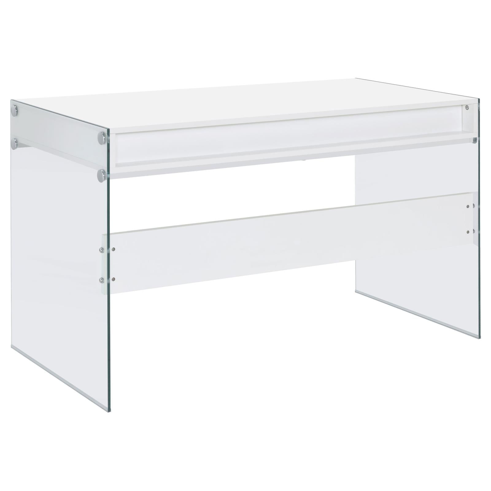 Dobrev Glossy White/Clear 2-Drawer Writing Desk - 800829 - Bien Home Furniture &amp; Electronics