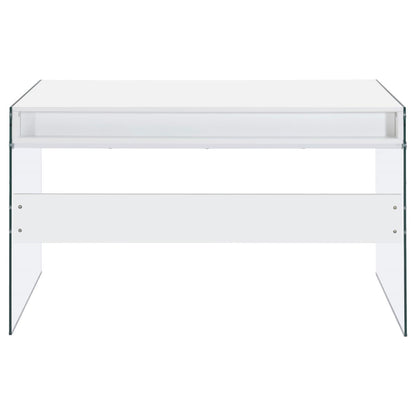 Dobrev Glossy White/Clear 2-Drawer Writing Desk - 800829 - Bien Home Furniture &amp; Electronics