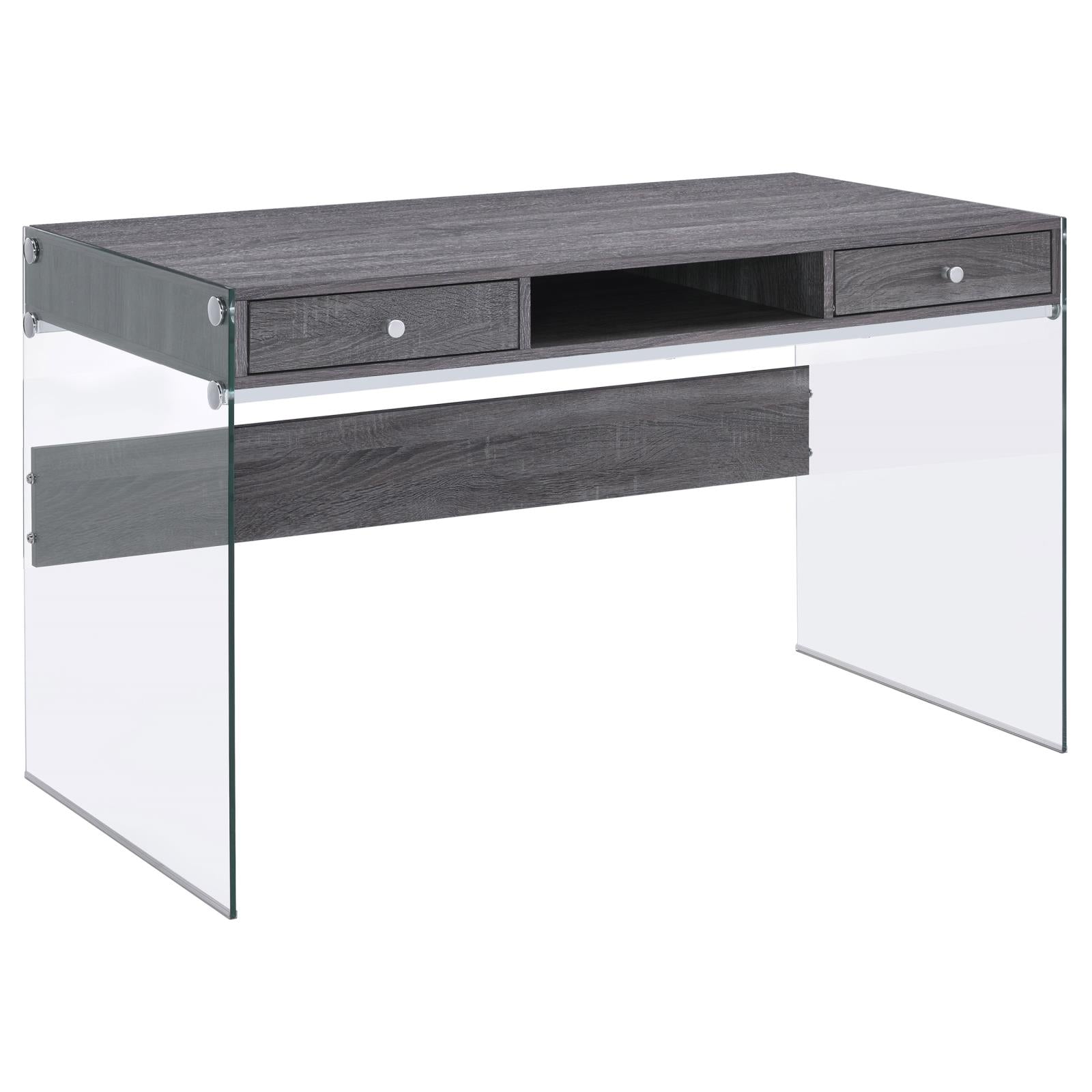 Dobrev Weathered Gray/Clear 2-Drawer Writing Desk - 800818 - Bien Home Furniture &amp; Electronics