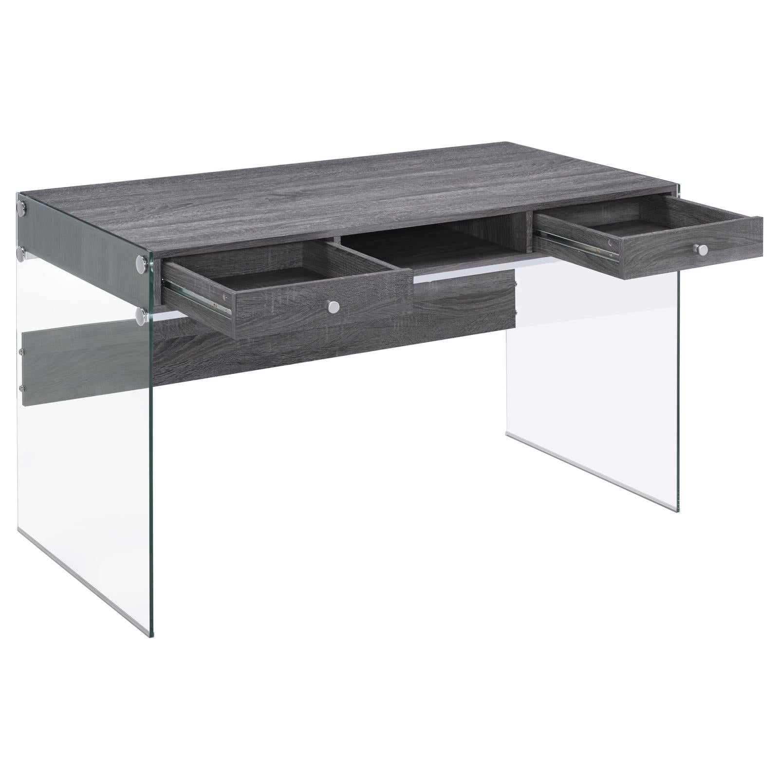 Dobrev Weathered Gray/Clear 2-Drawer Writing Desk - 800818 - Bien Home Furniture &amp; Electronics