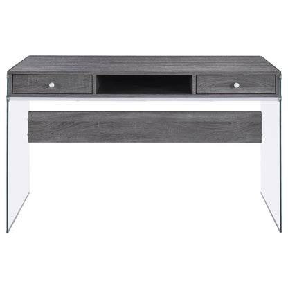 Dobrev Weathered Gray/Clear 2-Drawer Writing Desk - 800818 - Bien Home Furniture &amp; Electronics