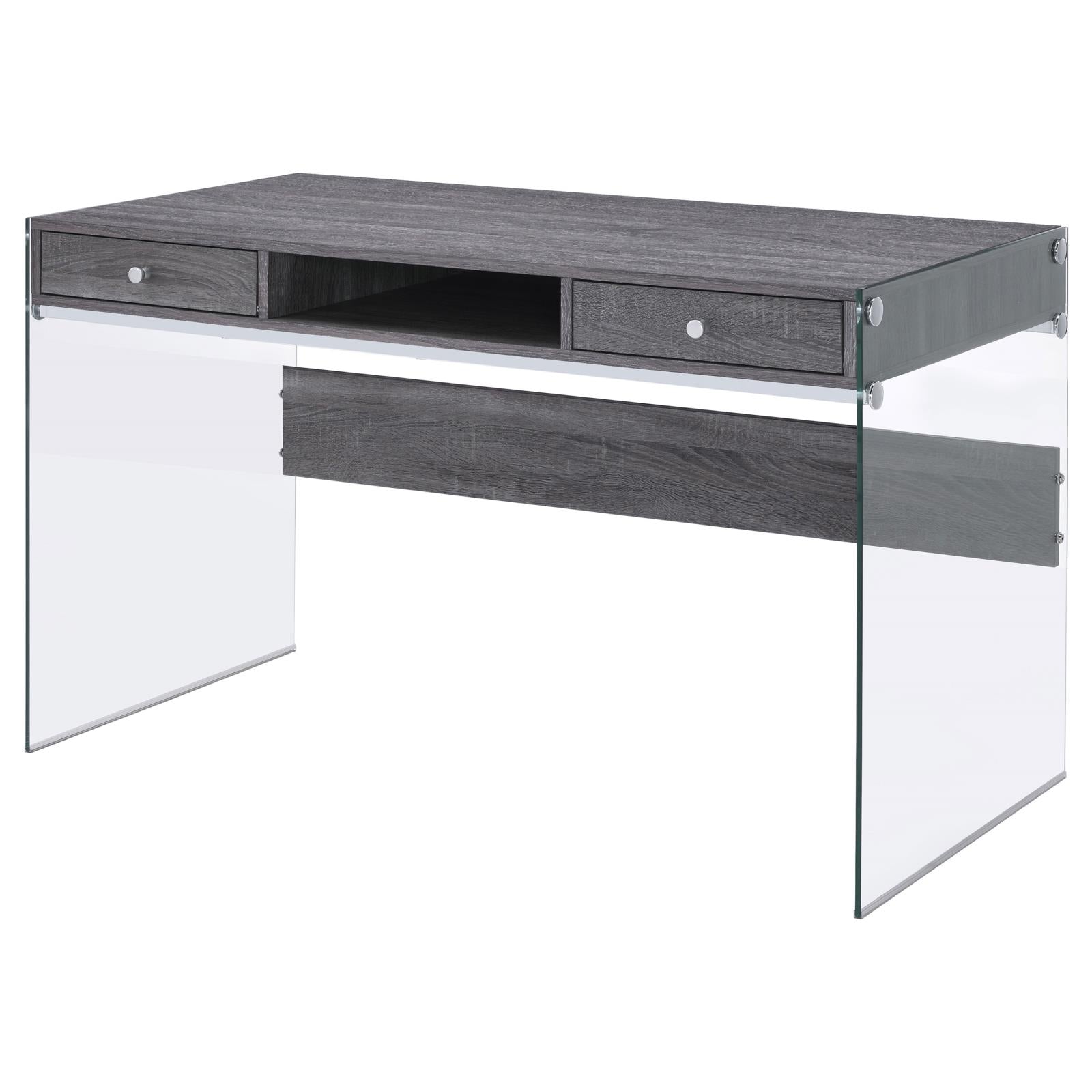 Dobrev Weathered Gray/Clear 2-Drawer Writing Desk - 800818 - Bien Home Furniture &amp; Electronics