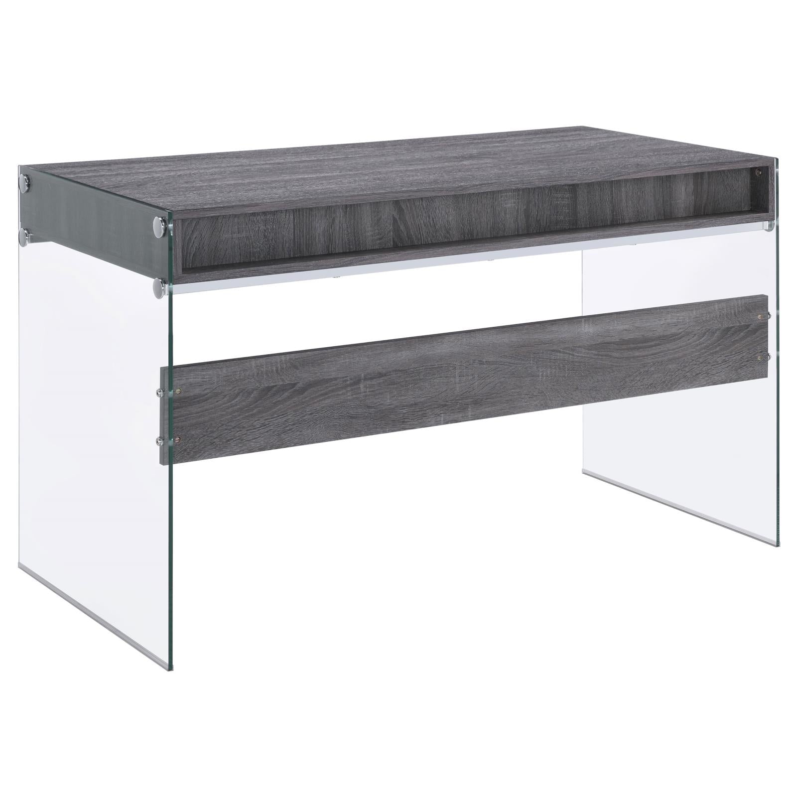 Dobrev Weathered Gray/Clear 2-Drawer Writing Desk - 800818 - Bien Home Furniture &amp; Electronics