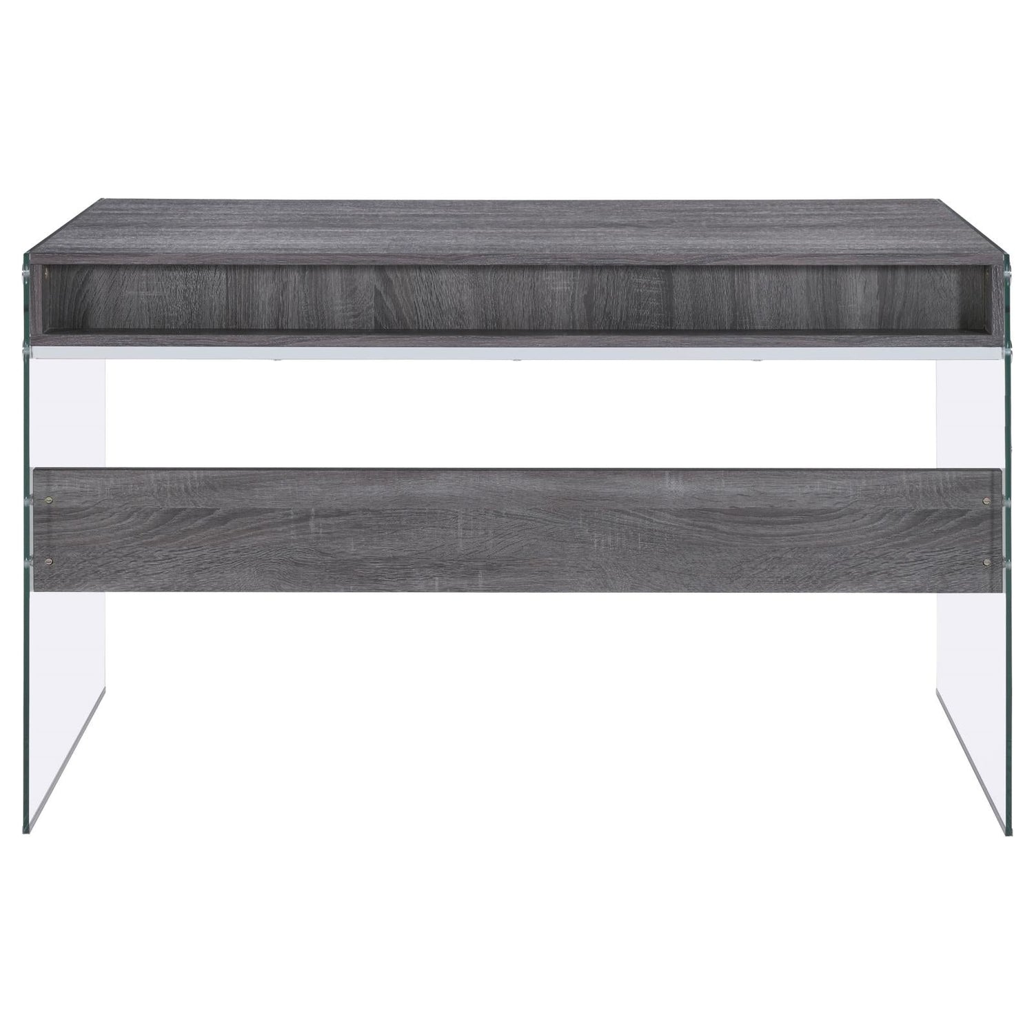 Dobrev Weathered Gray/Clear 2-Drawer Writing Desk - 800818 - Bien Home Furniture &amp; Electronics