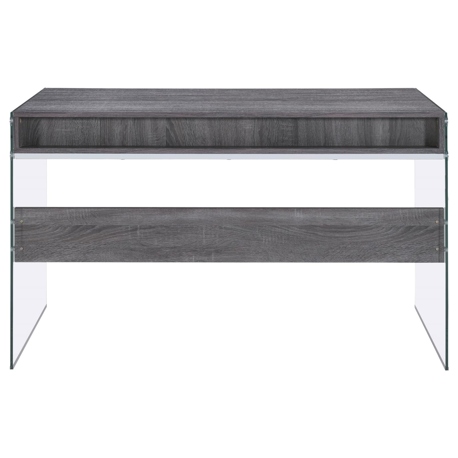 Dobrev Weathered Gray/Clear 2-Drawer Writing Desk - 800818 - Bien Home Furniture &amp; Electronics