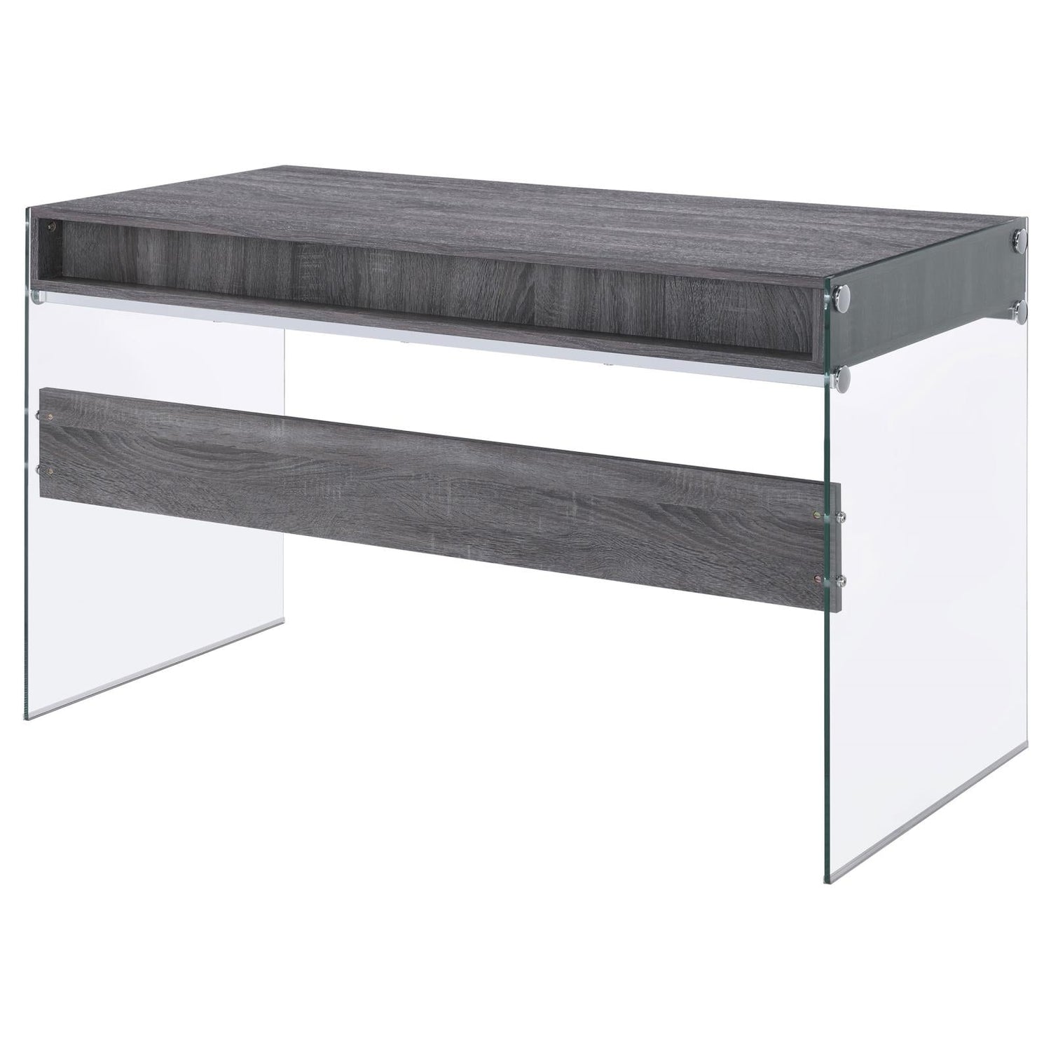 Dobrev Weathered Gray/Clear 2-Drawer Writing Desk - 800818 - Bien Home Furniture &amp; Electronics