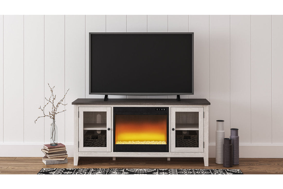 Dorrinson Two-tone 60&quot; TV Stand with Electric Fireplace - SET | W100-02 | W287-68 - Bien Home Furniture &amp; Electronics