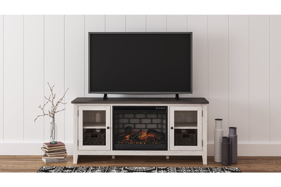 Dorrinson Two-tone 60&quot; TV Stand with Electric Fireplace - SET | W100-101 | W287-68 - Bien Home Furniture &amp; Electronics