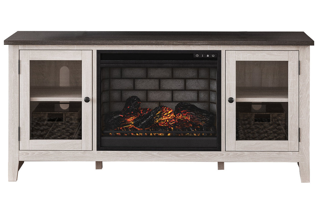 Dorrinson Two-tone 60&quot; TV Stand with Electric Fireplace - SET | W100-101 | W287-68 - Bien Home Furniture &amp; Electronics