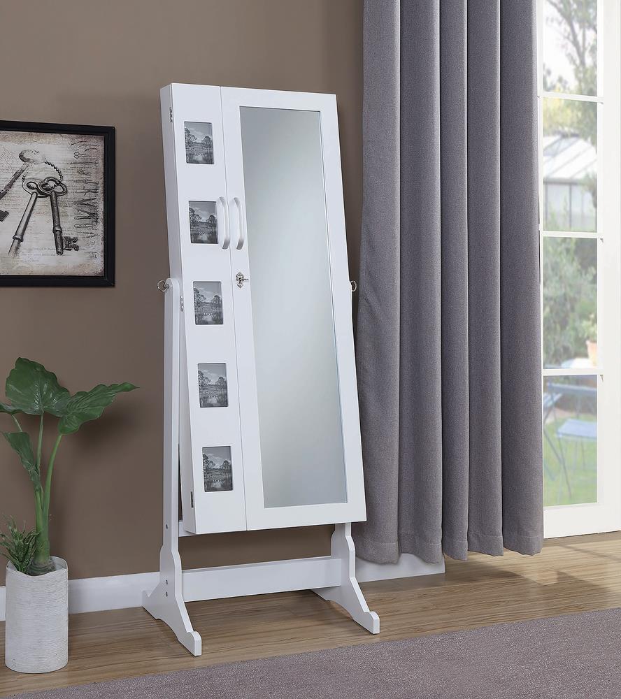 Doyle White Jewelry Cheval Mirror with Picture Frames - 904031 - Bien Home Furniture &amp; Electronics