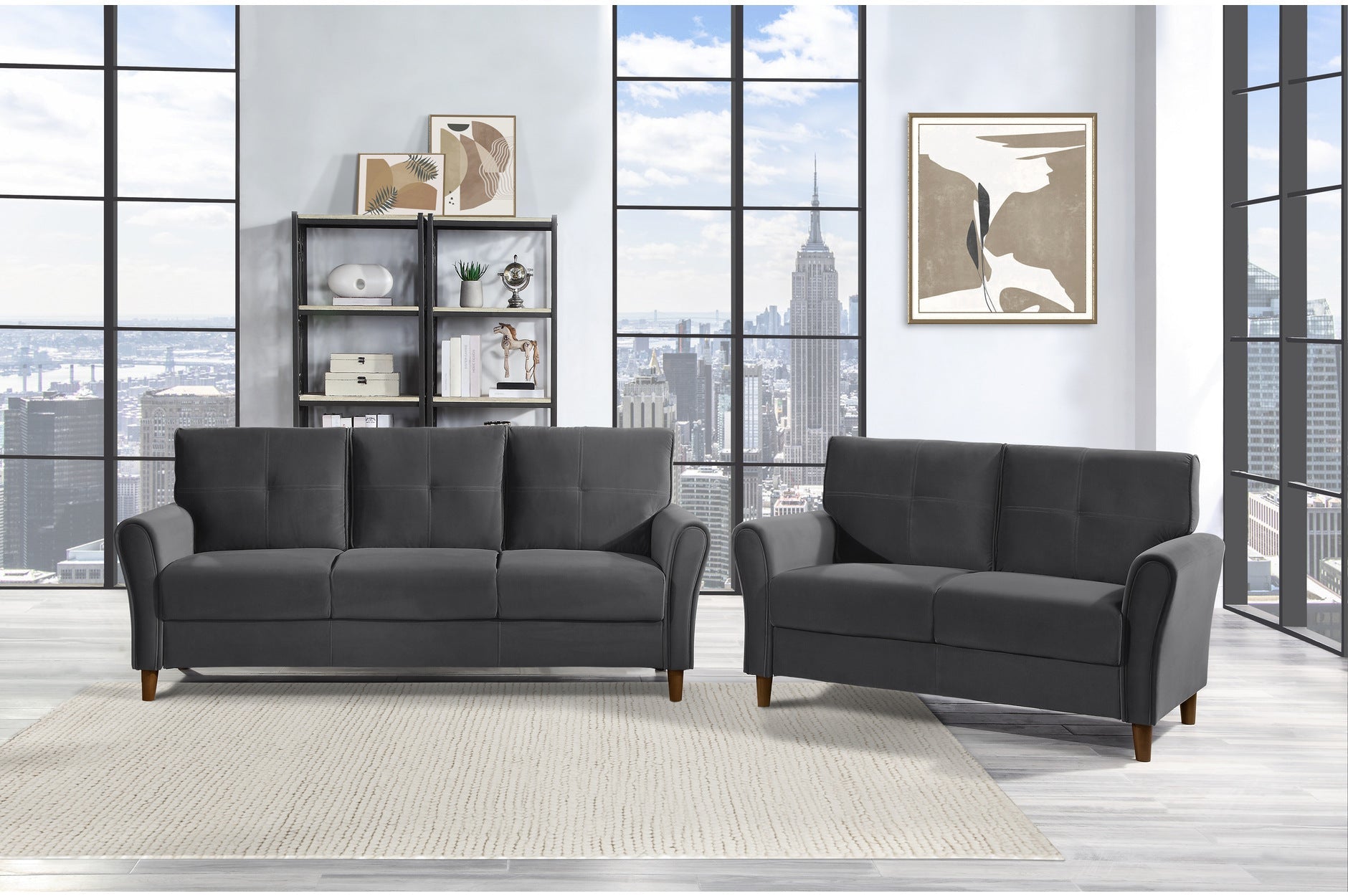 Dunleith Charcoal Gray Velvet Living Room Set - SET | 9348BUE-2 | 9348BUE-3 - Bien Home Furniture &amp; Electronics