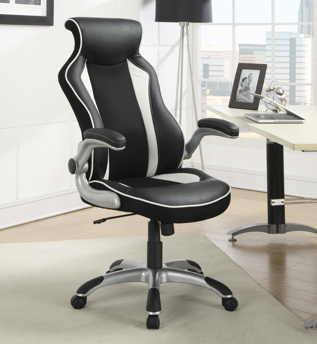 Dustin Black/Silver Adjustable Height Office Chair - 800048 - Bien Home Furniture &amp; Electronics