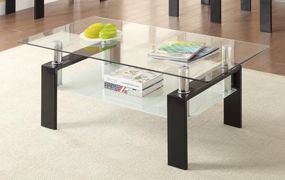 Dyer Black Tempered Glass Coffee Table with Shelf - 702288 - Bien Home Furniture &amp; Electronics