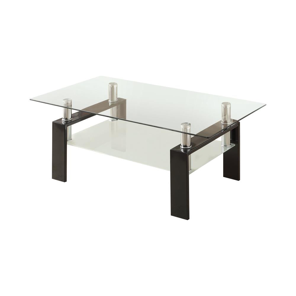Dyer Black Tempered Glass Coffee Table with Shelf - 702288 - Bien Home Furniture &amp; Electronics