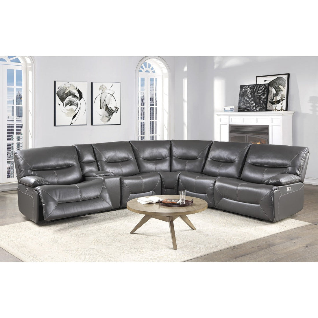 Dyersburg Gray 6-Piece Power Reclining Sectional - SET | 9579GRY-LRPW | 9579GRY-CN | 9579GRY-AC | 9579GRY-CR | 9579GRY-ARPW | 9579GRY-RRPW - Bien Home Furniture &amp; Electronics