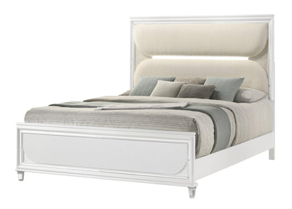 Eden White Boucle Upholstered LED Panel Bedroom Set - SET | B7400-Q-HB | B7400-Q-FB | B7400-KQ-RAIL | B7400-2 | B7400-4 - Bien Home Furniture &amp; Electronics