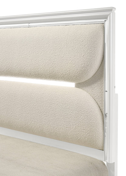 Eden White Boucle Upholstered LED Panel Bedroom Set - SET | B7400-Q-HB | B7400-Q-FB | B7400-KQ-RAIL | B7400-2 | B7400-4 - Bien Home Furniture &amp; Electronics