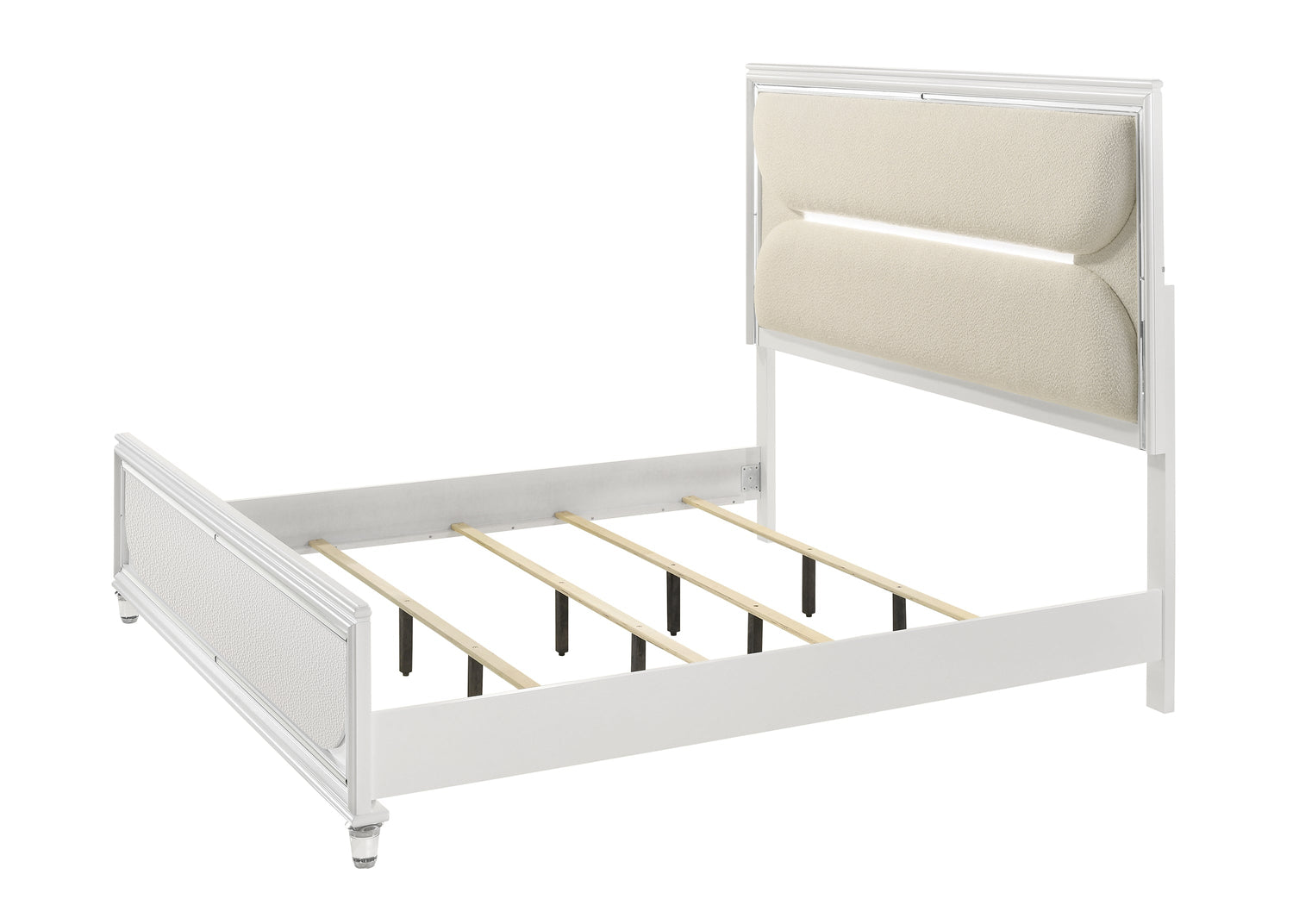 Eden White King Boucle Upholstered LED Panel Bed - SET | B7400-K-HB | B7400-K-FB | B7400-KQ-RAIL | - Bien Home Furniture &amp; Electronics