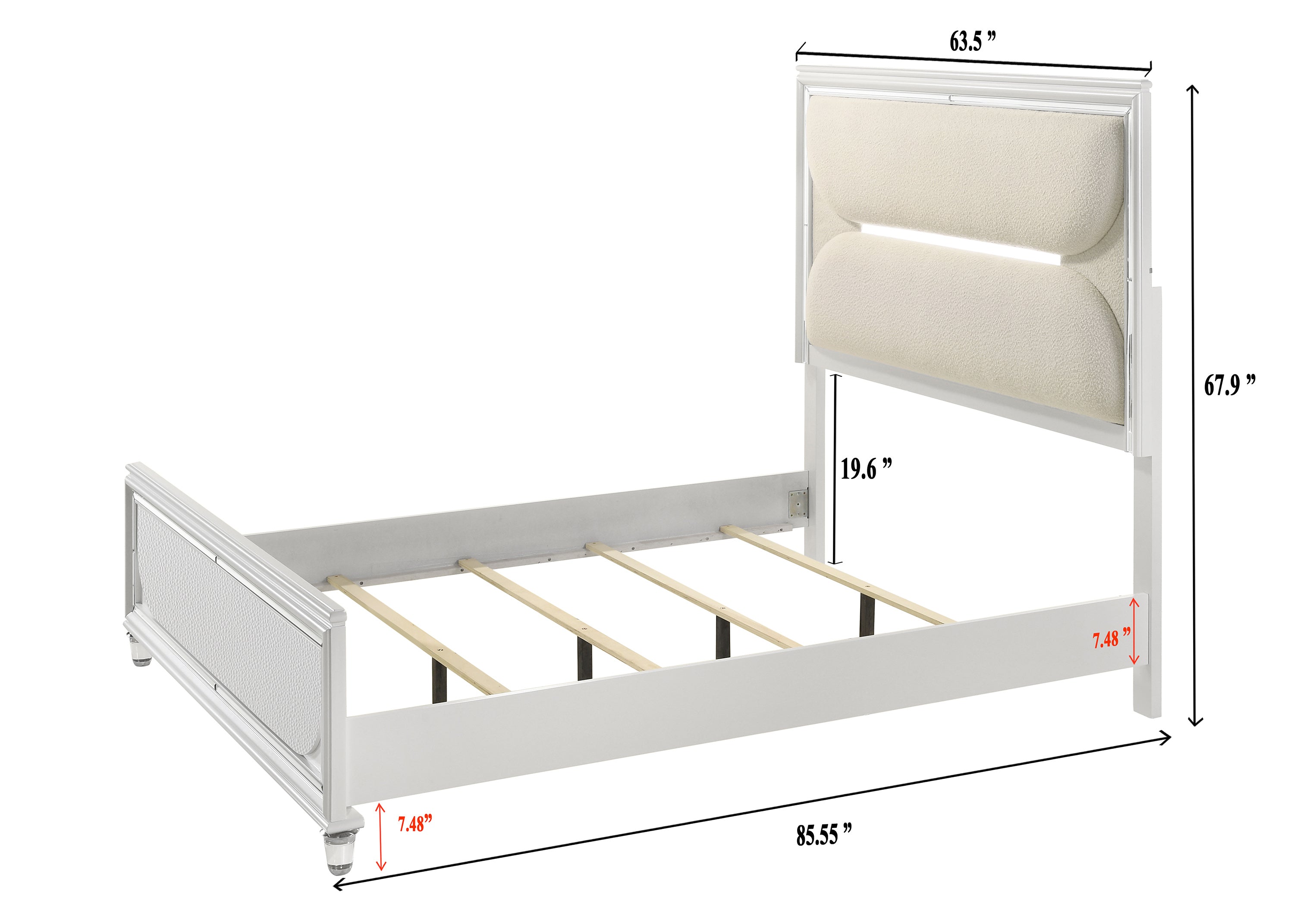 Eden White Queen Boucle Upholstered LED Panel Bed - SET | B7400-Q-HB | B7400-Q-FB | B7400-KQ-RAIL | - Bien Home Furniture &amp; Electronics