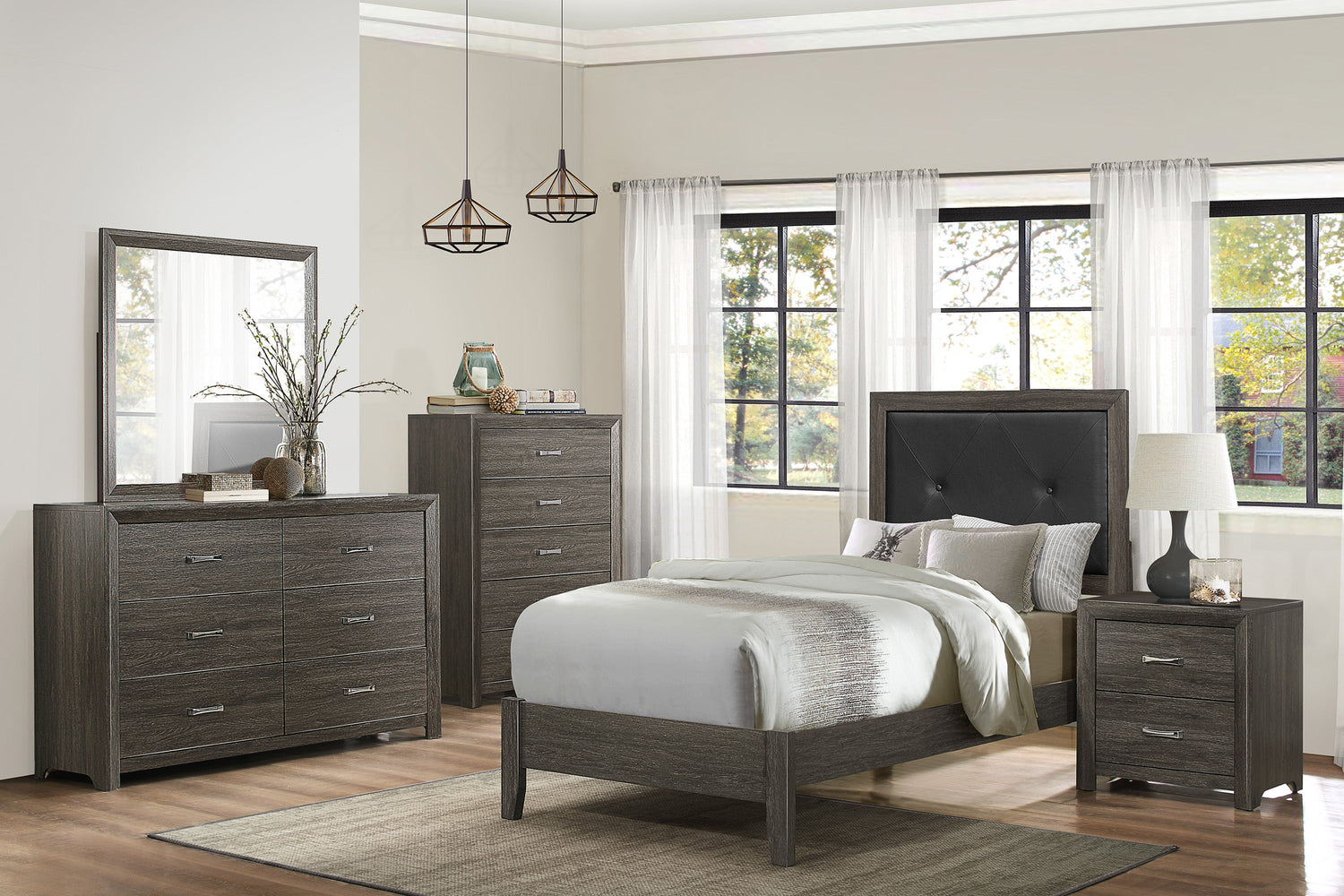 Edina Dark Gray Twin Panel Bed - SET | 2145TNP-1 | 2145TNP-2 | 2145TNP-3 - Bien Home Furniture &amp; Electronics