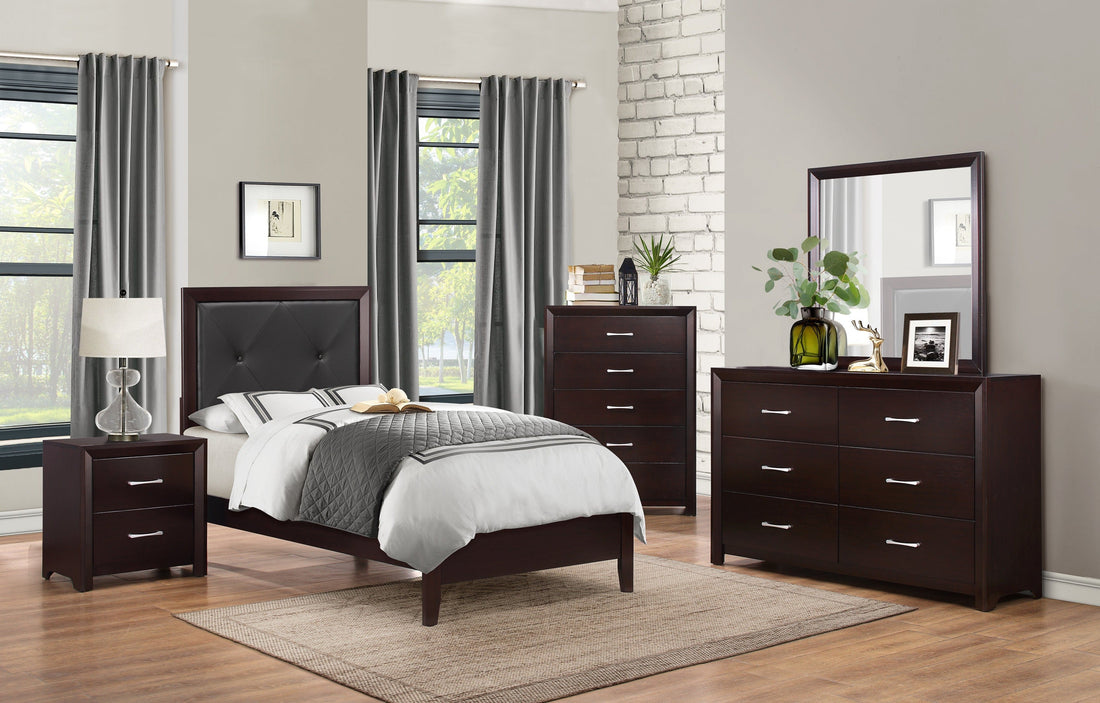 Edina Espresso Upholstered Panel Youth Bedroom Set - SET | 2145F-1 | 2145F-2 | 2145F-3 | 2145-5 | 2145-6 | 2145-4 | 2145-9 - Bien Home Furniture & Electronics