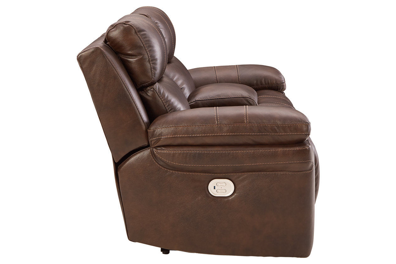 Edmar Chocolate Power Reclining Loveseat with Console - U6480518 - Bien Home Furniture &amp; Electronics