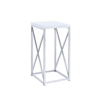 Edmund Glossy White/Chrome Accent Table with X-cross - 930014 - Bien Home Furniture &amp; Electronics