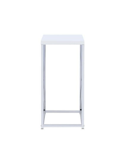 Edmund Glossy White/Chrome Accent Table with X-cross - 930014 - Bien Home Furniture &amp; Electronics