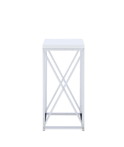 Edmund Glossy White/Chrome Accent Table with X-cross - 930014 - Bien Home Furniture &amp; Electronics