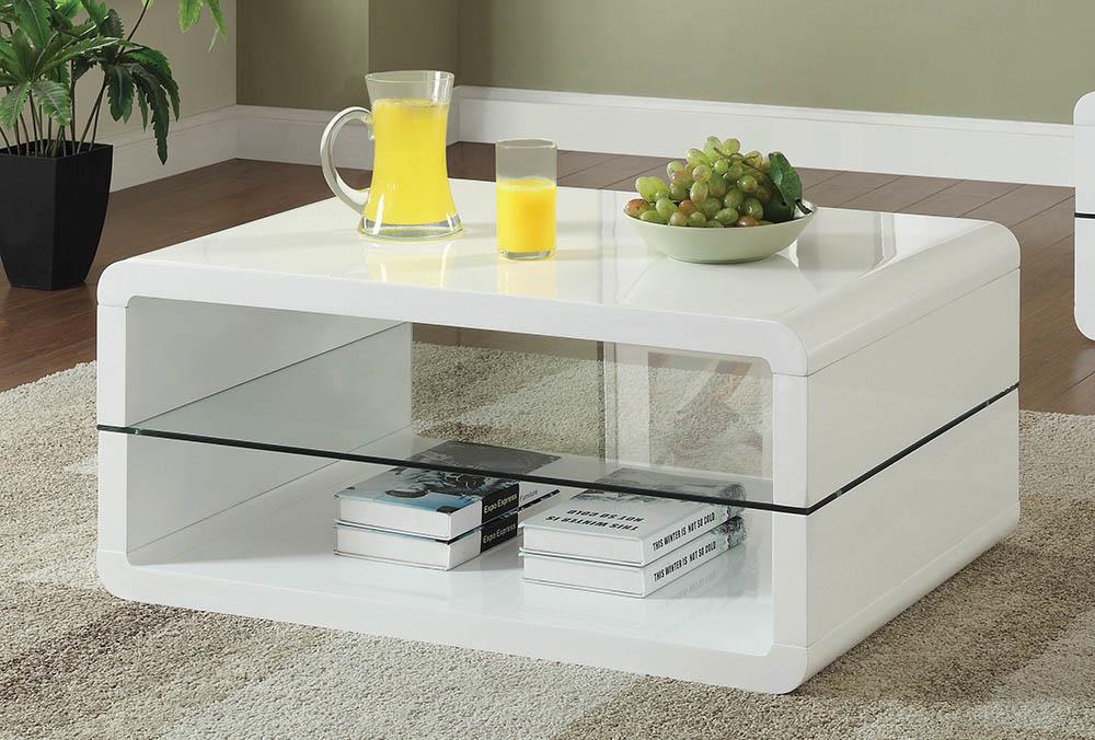 Elana Glossy White Rectangle 2-Shelf Coffee Table - 703268 - Bien Home Furniture &amp; Electronics