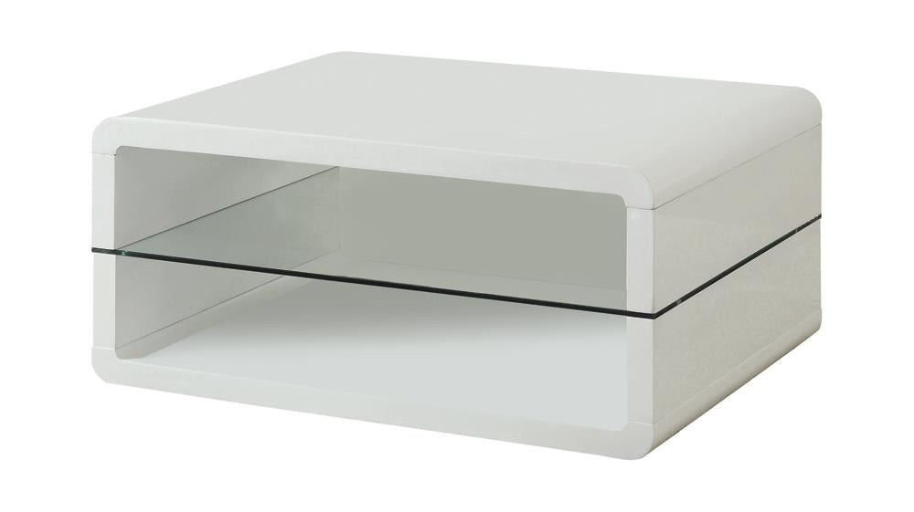 Elana Glossy White Rectangle 2-Shelf Coffee Table - 703268 - Bien Home Furniture &amp; Electronics