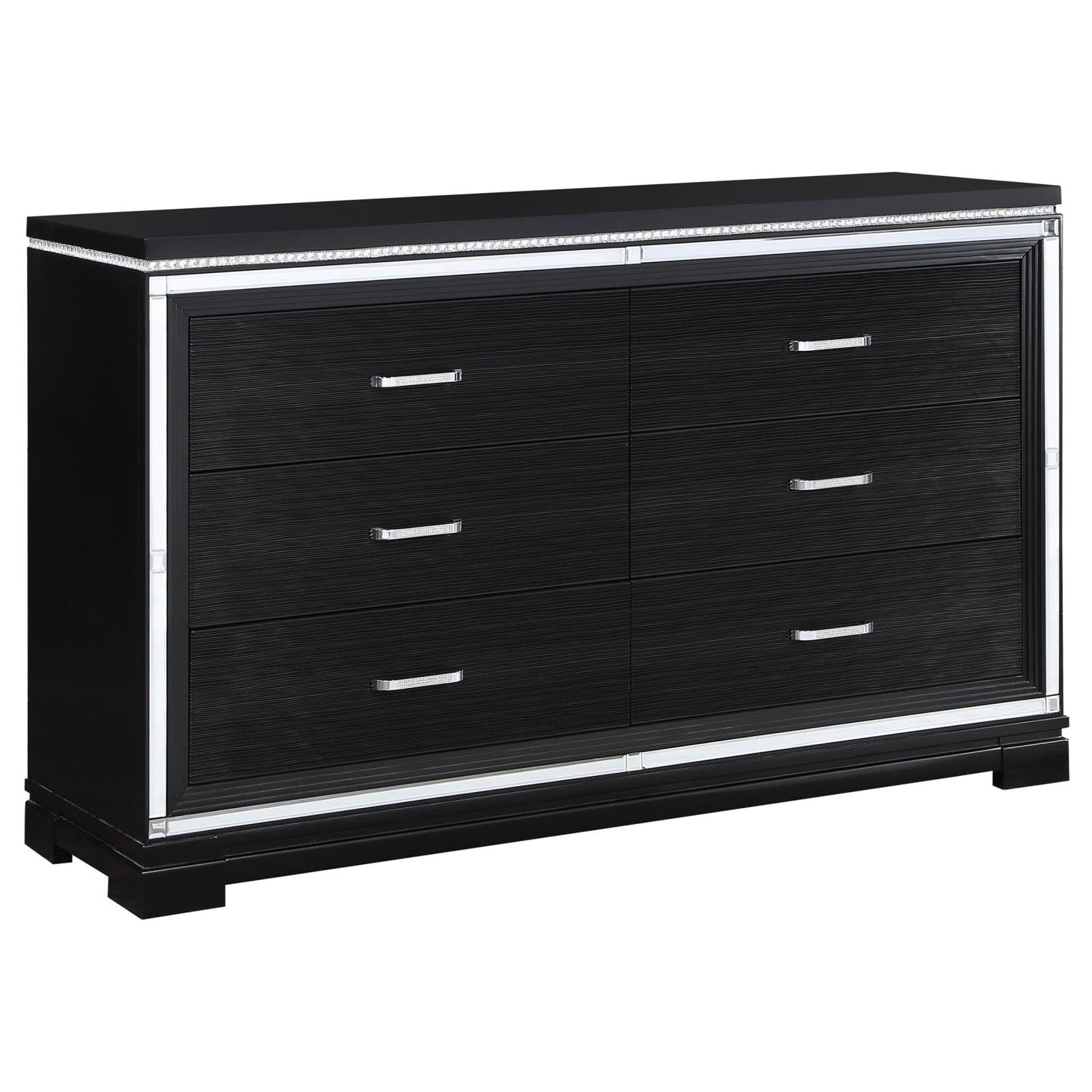 Cómoda rectangular de 6 cajones Eleanor plateada/negra - Bien Home  Furniture & Electronics