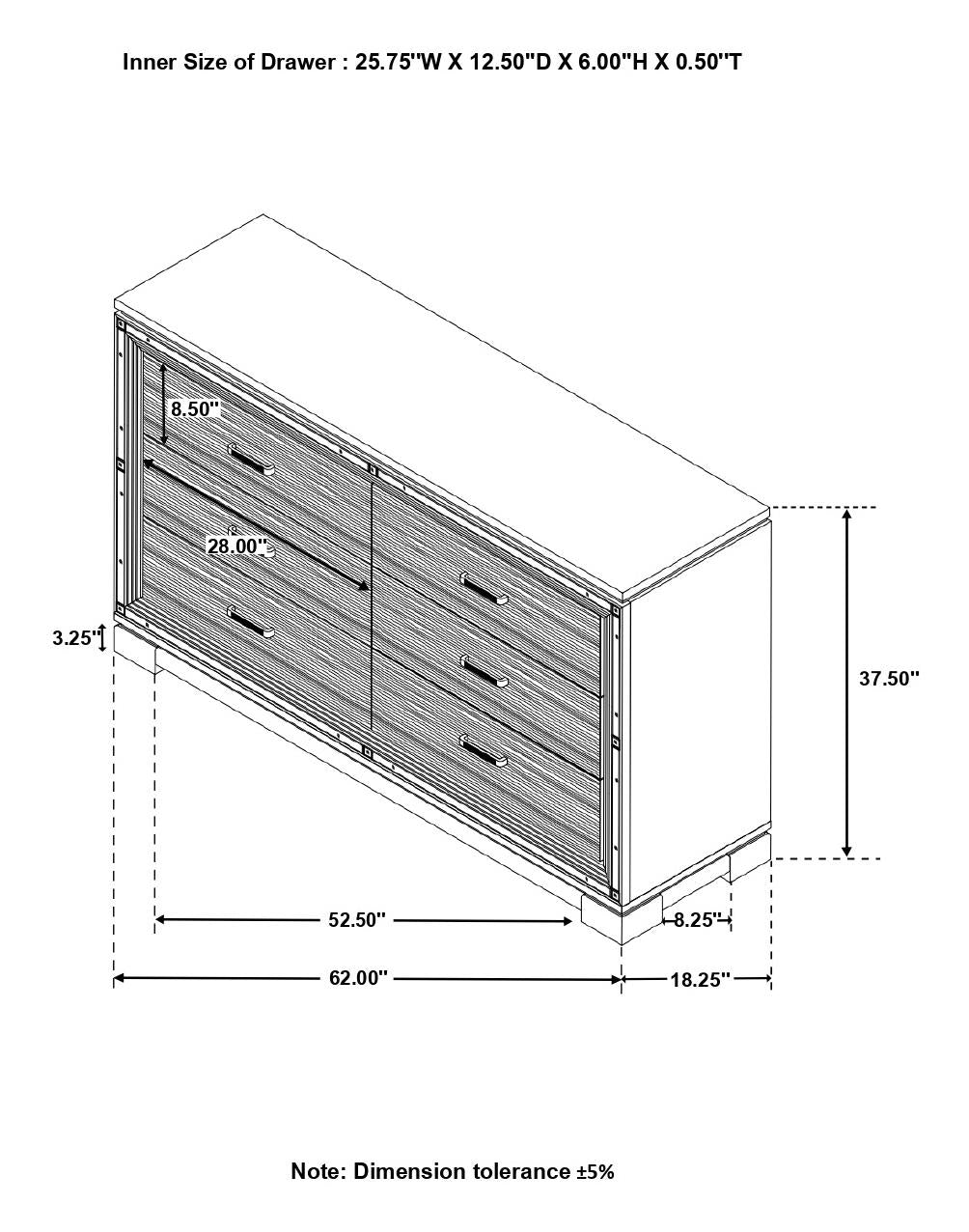 Cómoda rectangular de 6 cajones Eleanor plateada/negra - Bien Home  Furniture & Electronics