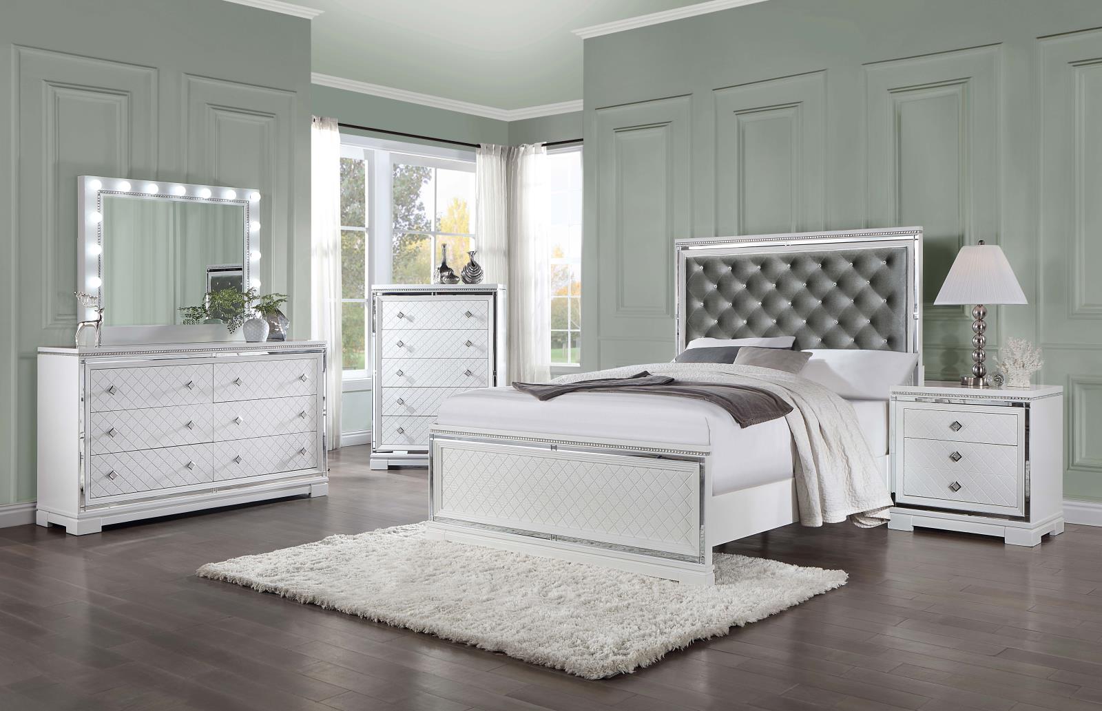 Eleanor Upholstered Tufted Bed White - 223561KE - Bien Home Furniture &amp; Electronics