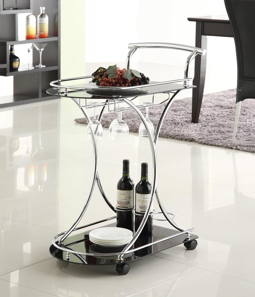 Elfman Chrome/Black 2-shelve Serving Cart - 910001 - Bien Home Furniture &amp; Electronics